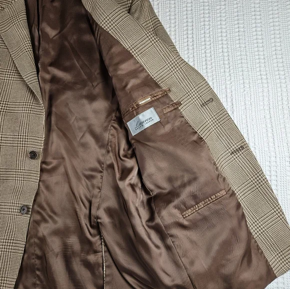 Lauren‎ Ralph Lauren Classic Brown Silk Wool Houndstooth Men's Blazer Size 42R